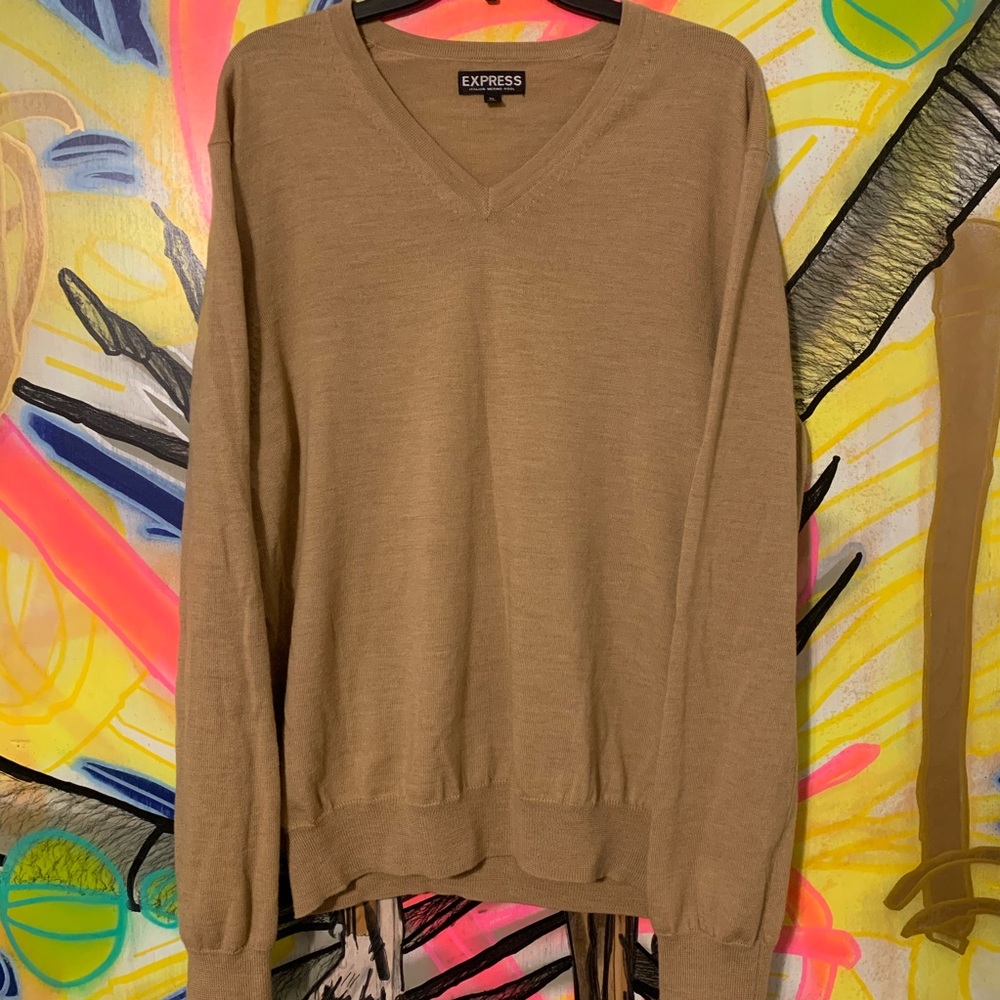 Express Italian Merino Wool V-Neck Sweater Sz XL